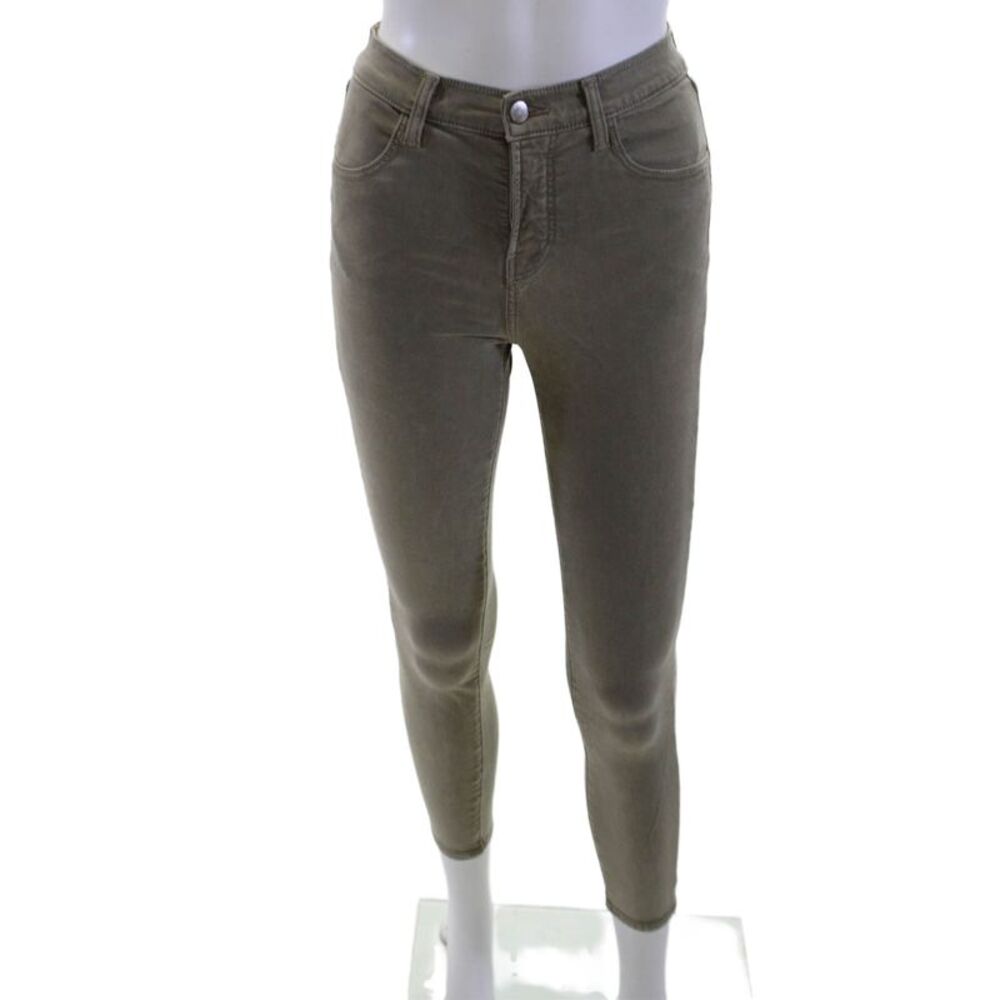 J Brand Women Ankle Cropped High Rise Jeggings Army Green Button Size 24